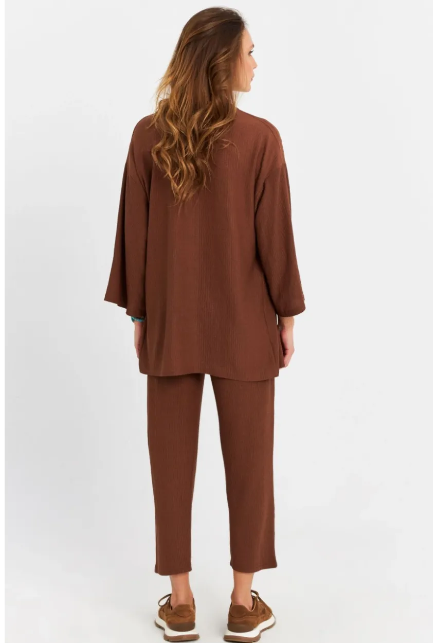 Kadın Kahverengi Bürümcük Alt-Üst Pantolon Takım MRU6728