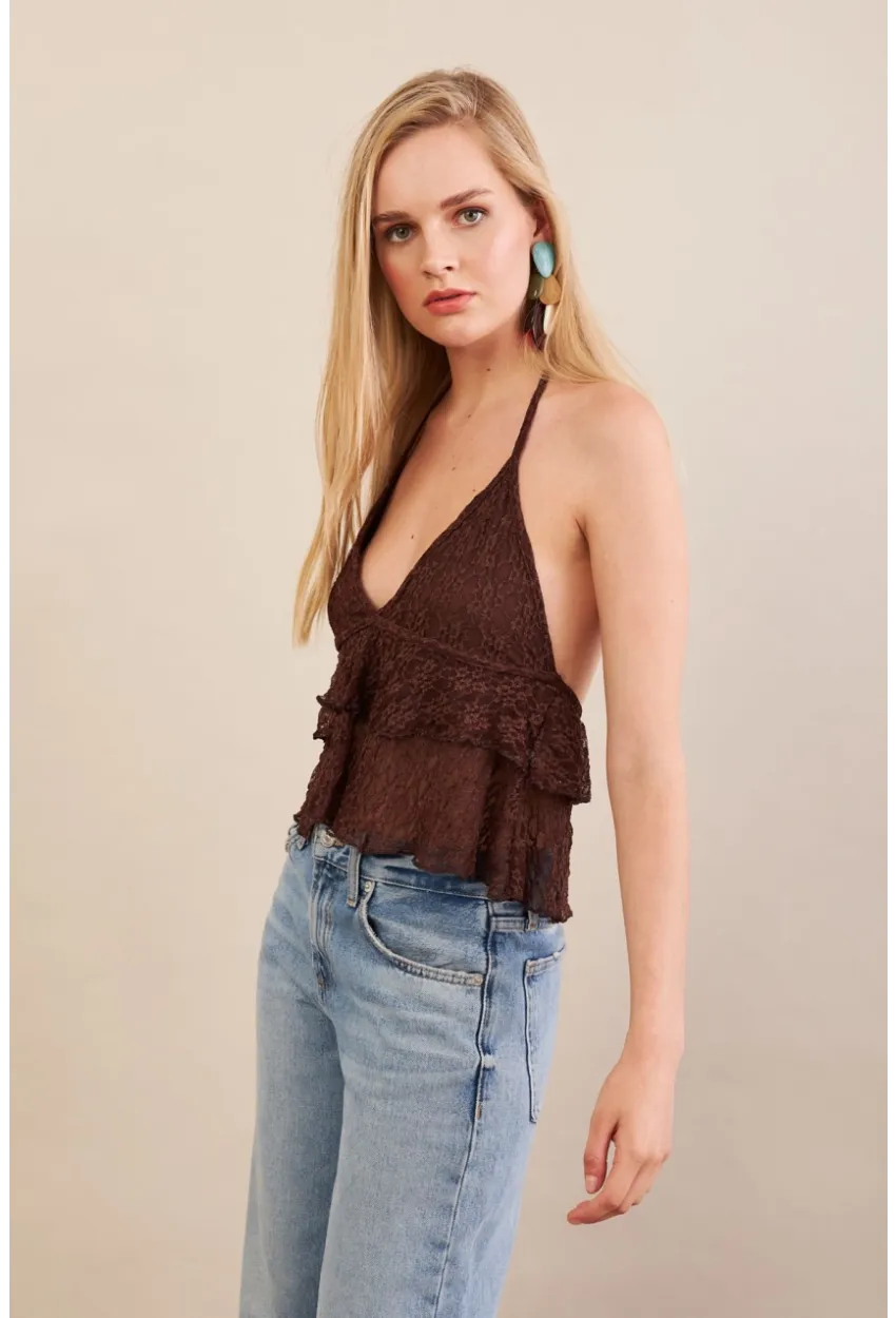 Kadın Kahverengi Dantel Bluz ZH324