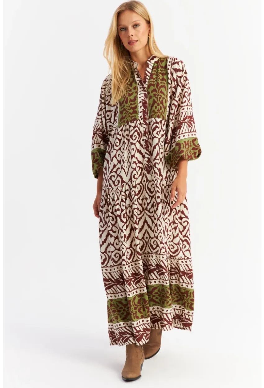 Kadın Kahverengi-Haki Volanlı Maxi Elbise MALO11