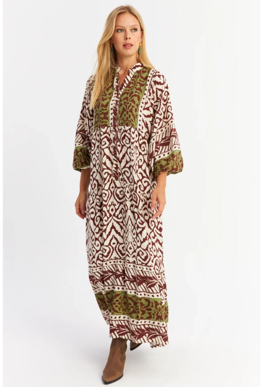 Kadın Kahverengi-Haki Volanlı Maxi Elbise MALO11