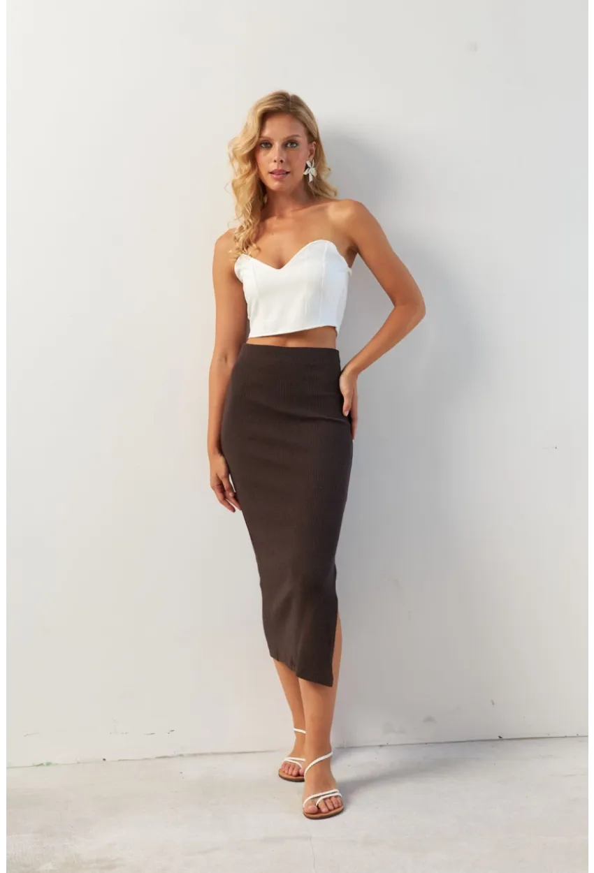 Kadın Kahverengi Kaşkorse Midi Etek XL2034
