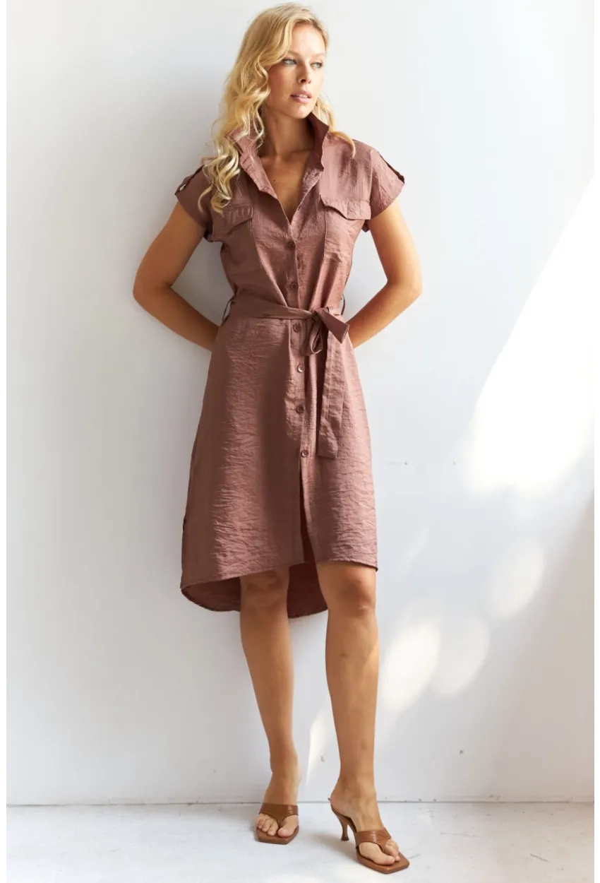 Kadın Kahverengi Midi Gömlek Elbise PP5509