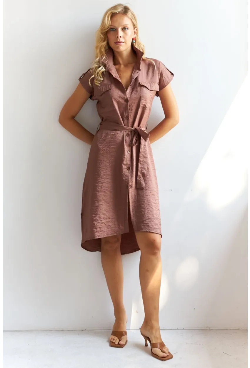 Kadın Kahverengi Midi Gömlek Elbise PP5509
