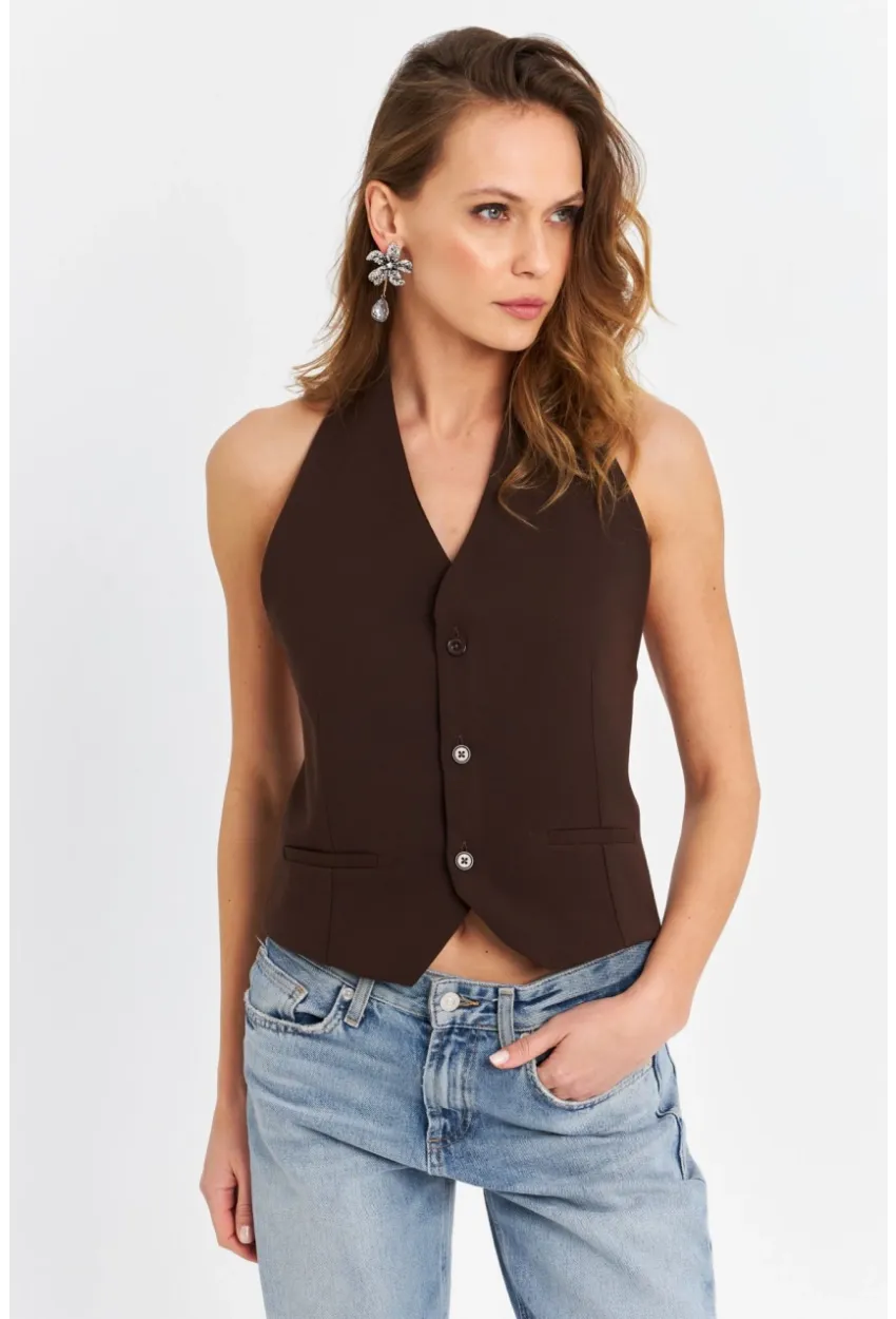 Kadın Kahverengi Sırtı Açık Yelek CAR1143