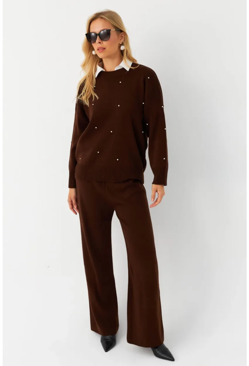 Kadın Kahverengi Taşlı Alt Üst Takım MYİL10