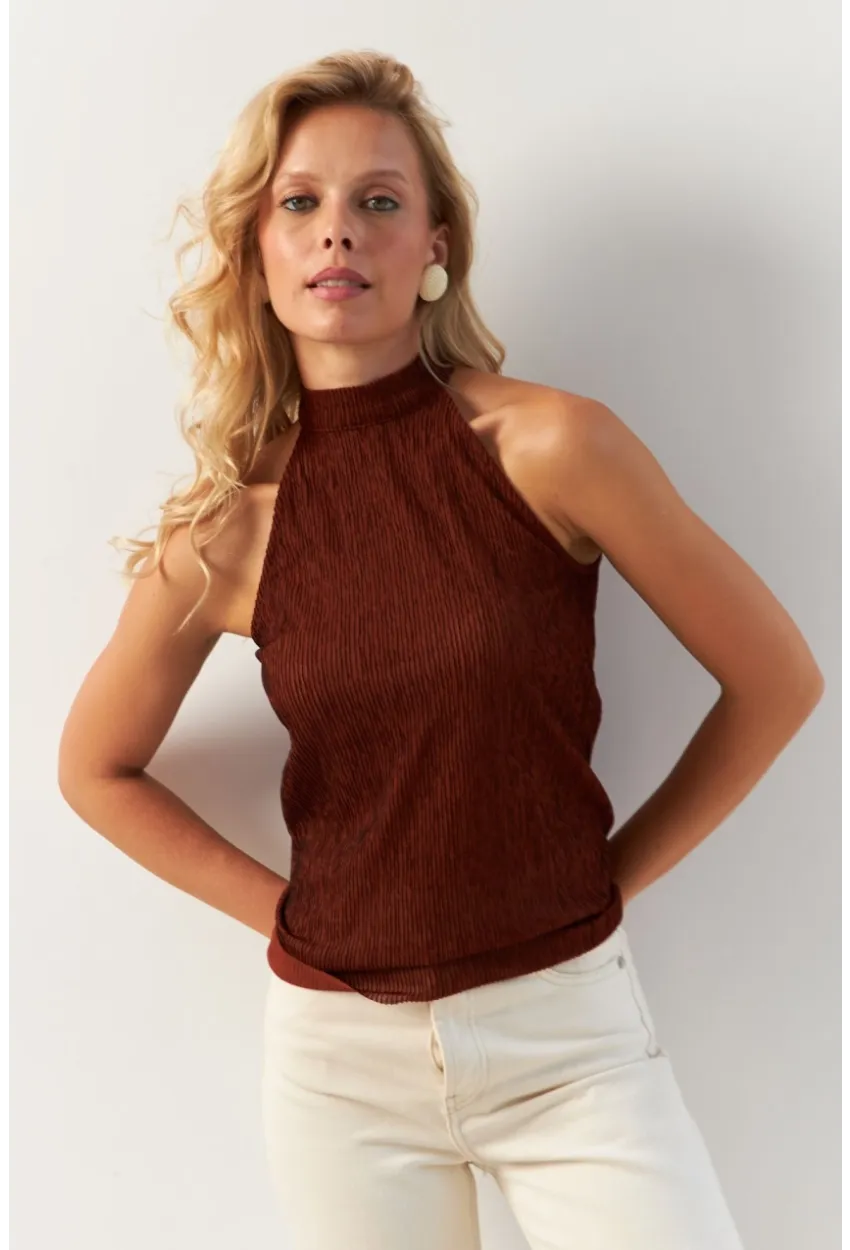 Kadın Kiremit Sırt Pencereli Bluz AYD373