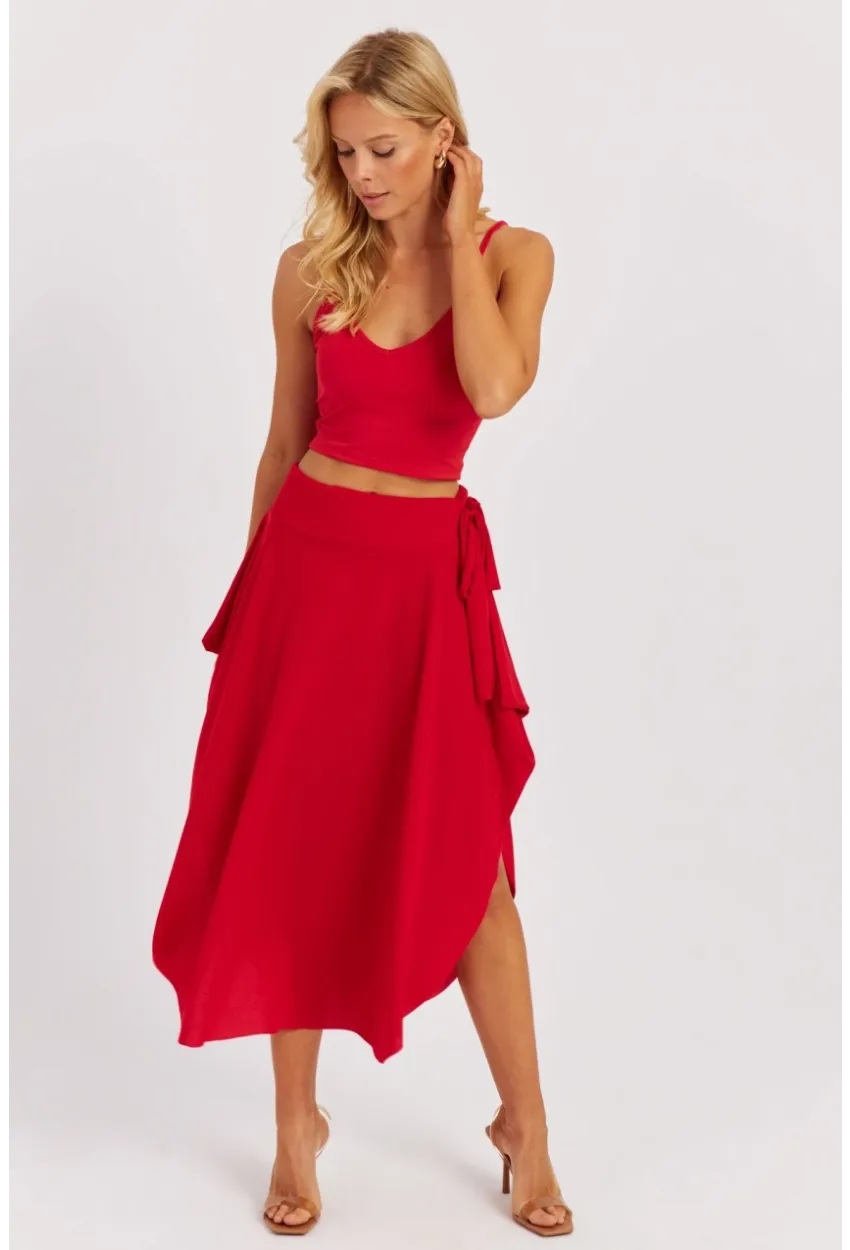 Kadın Kırmızı Asimetrik Etek LV176