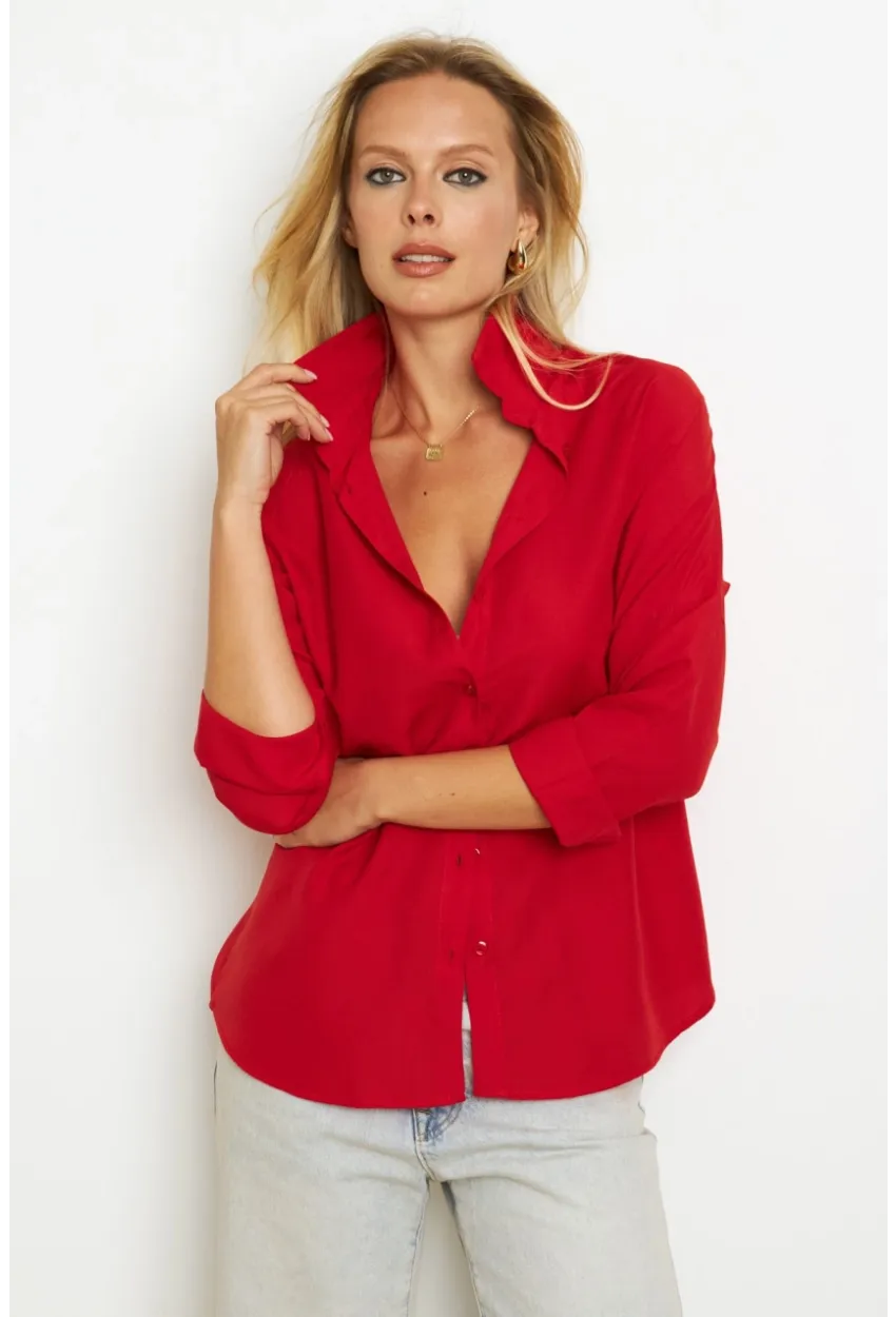 Kadın Kırmızı Basic Gömlek K1251