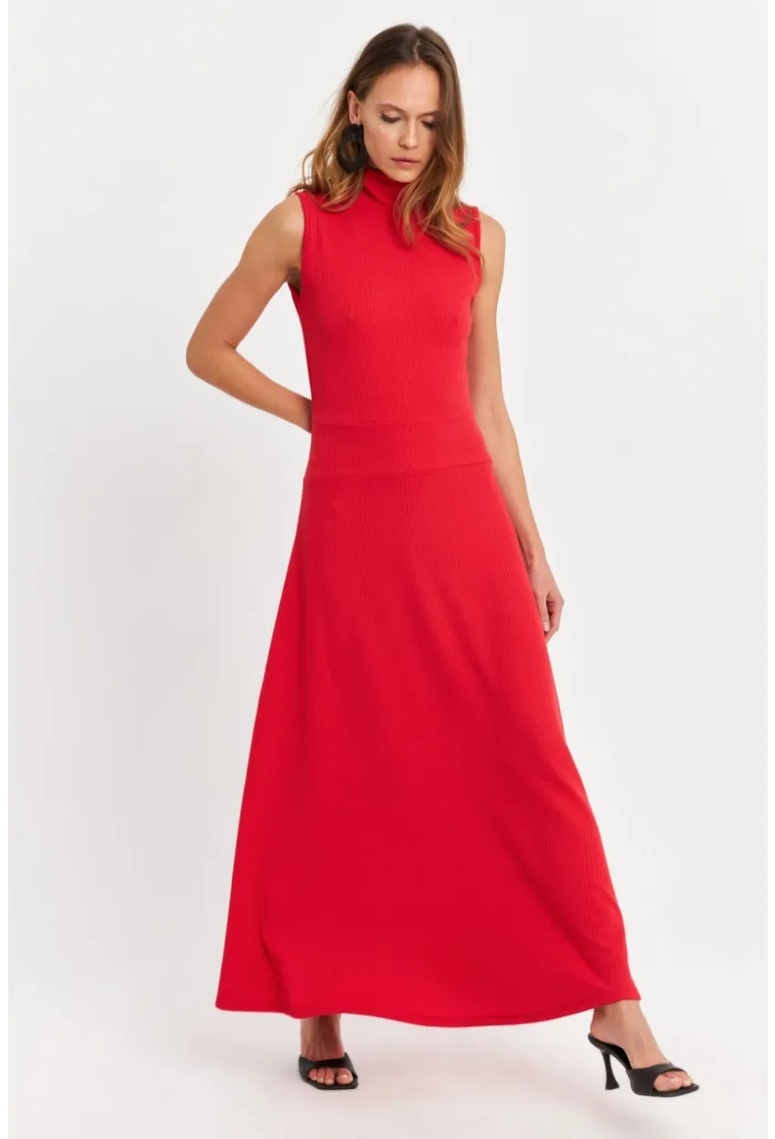 Kadın Kırmızı Basic Maxi Elbise TF29