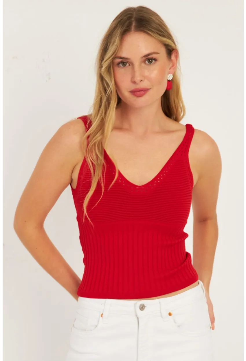 Kadın Kırmızı-Beyaz İkili V Yaka Triko Bluz SMT227
