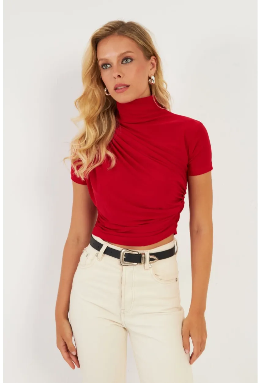 Kadın Kırmızı Büzgülü Bluz LPP1287