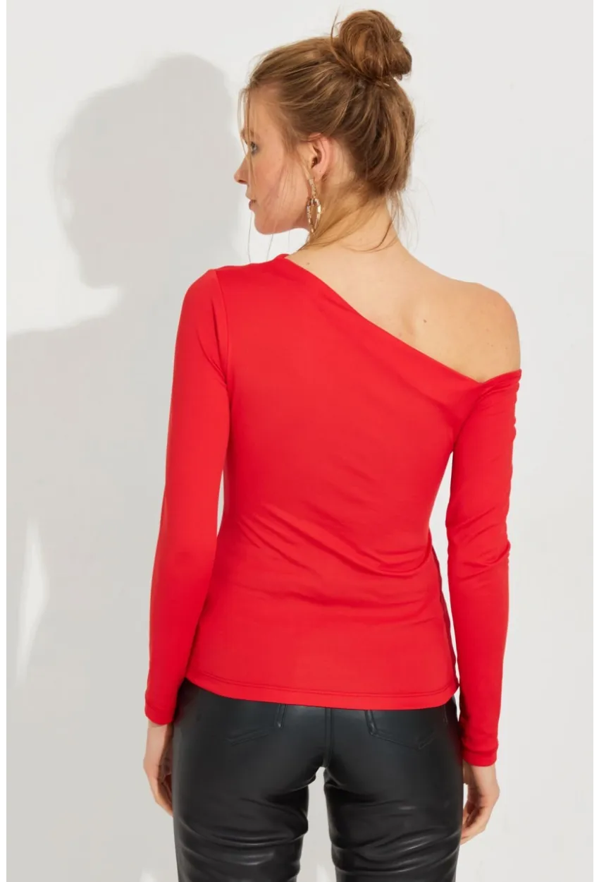 Kadın Kırmızı Çapraz Yaka Bluz EY2597