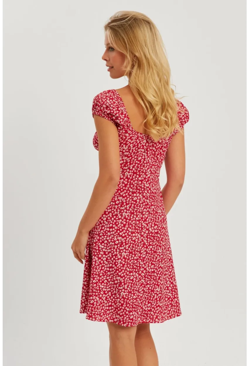 Kadın Kırmızı Çiçekli Mini Elbise GÇ165