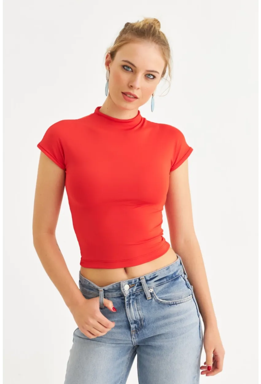 Kadın Kırmızı Dalgıç Bluz EY2564