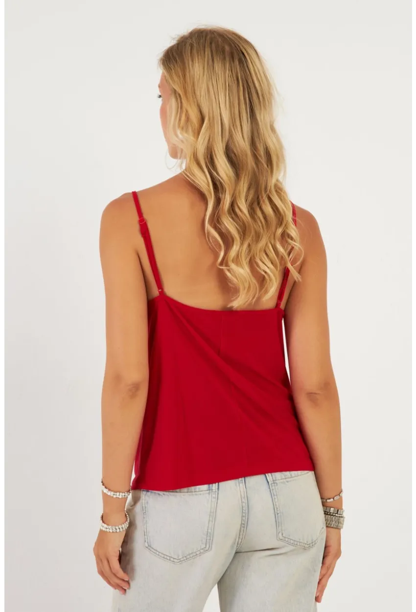 Kadın Kırmızı Degaje Yaka Bluz LPP1286