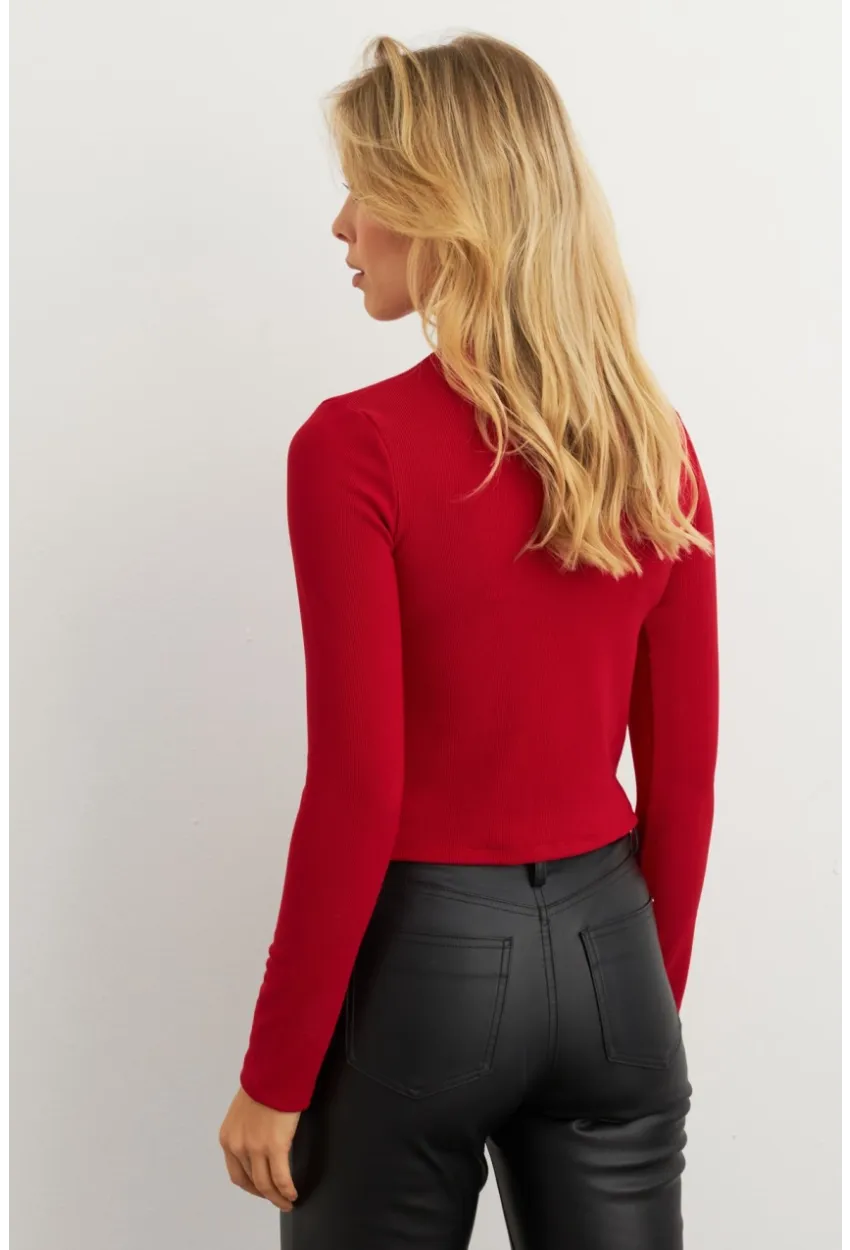 Kadın Kırmızı Düğme Detaylı Bluz RLO83