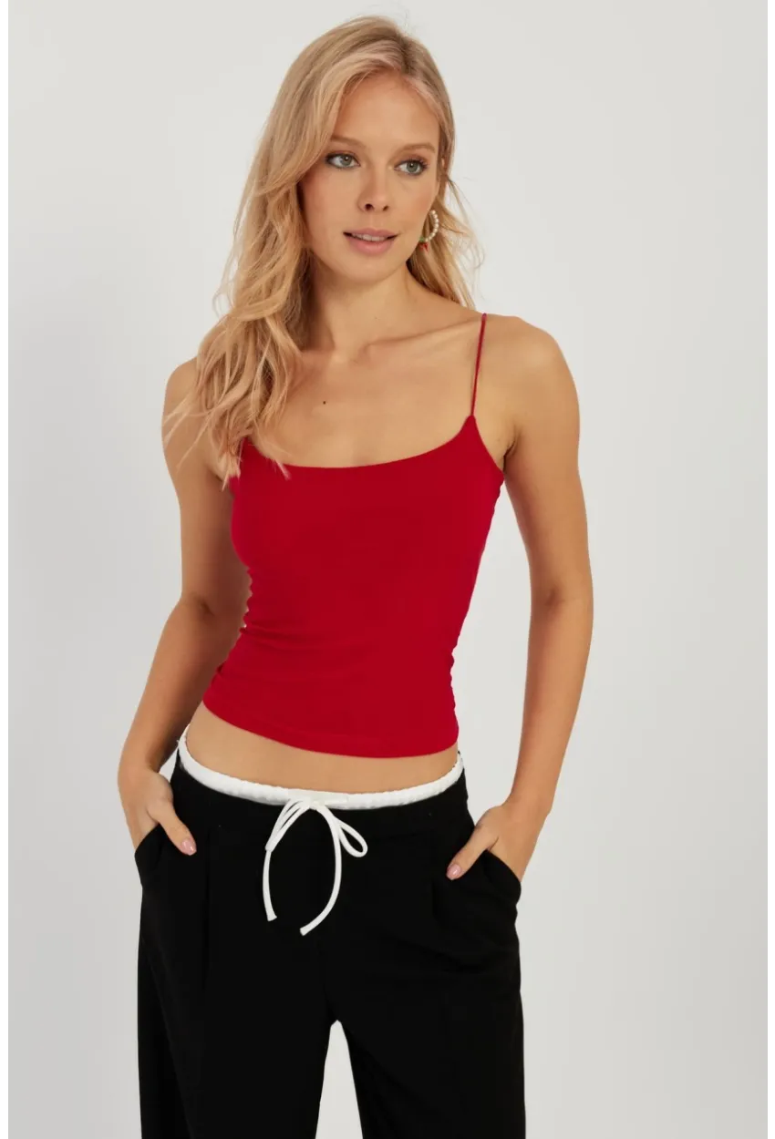 Kadın Kırmızı İp Askılı Bluz GÇ154