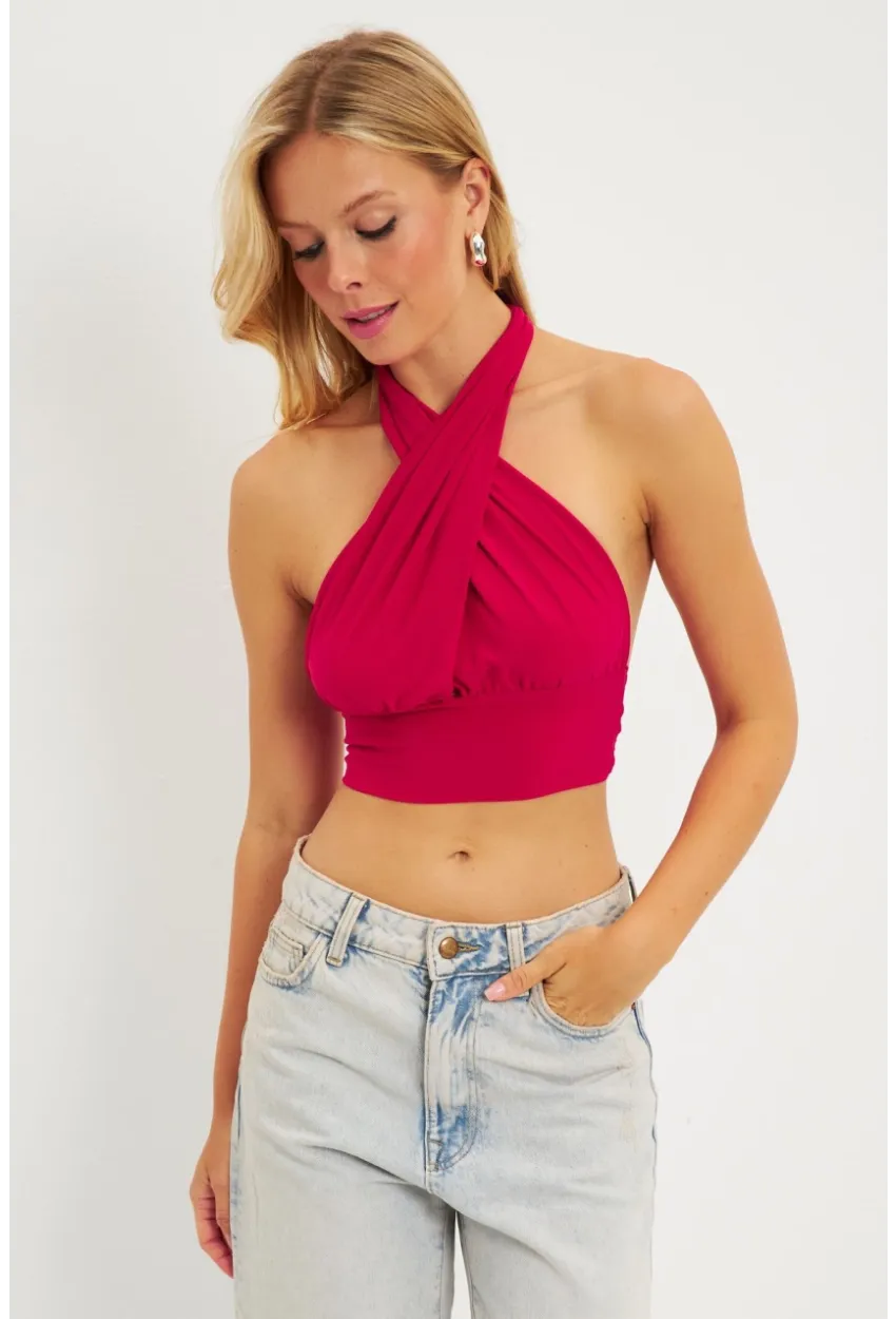 Kadın Kırmızı Multi Bağlamalı Crop Bluz LPP1280