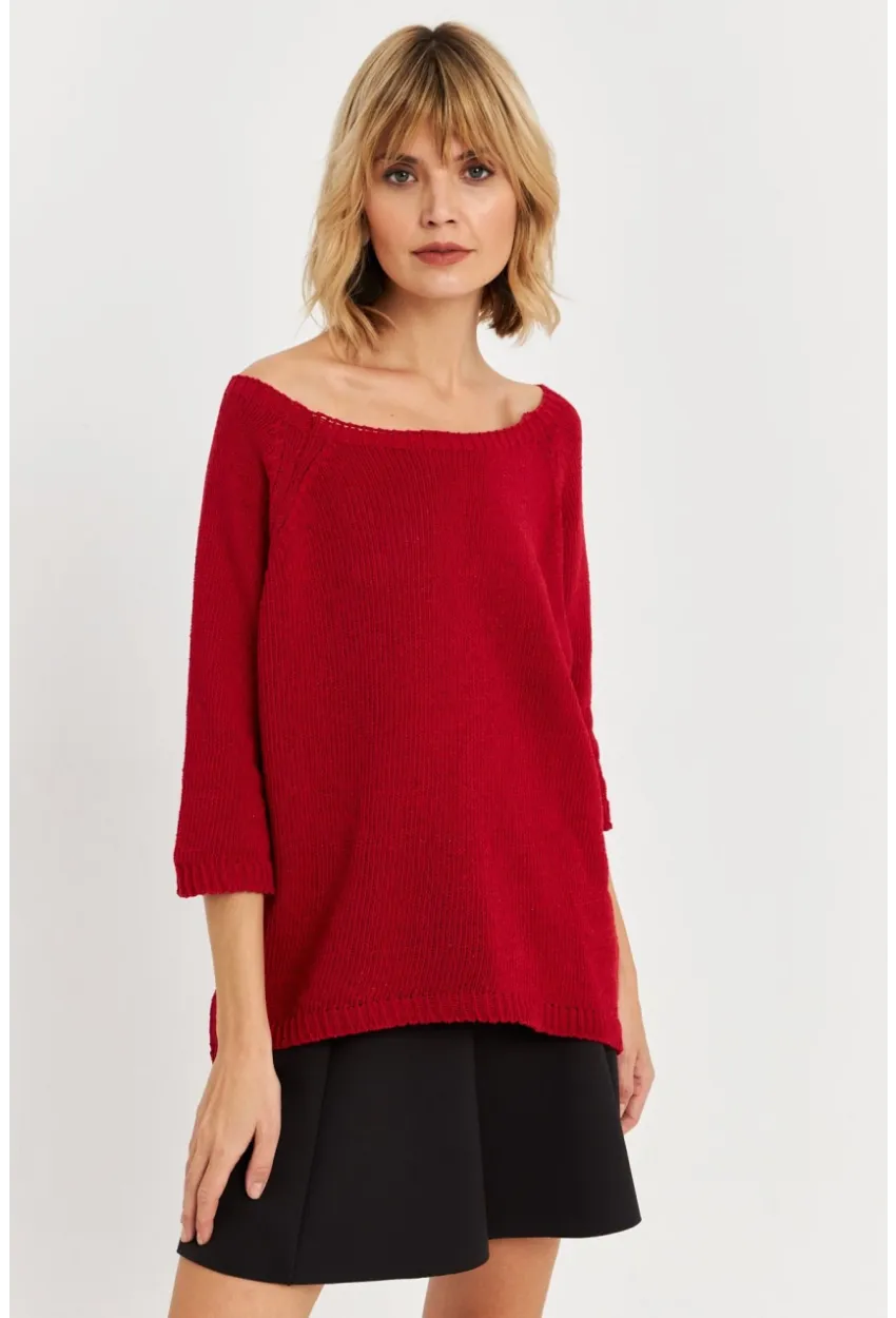 Kadın Kırmızı Sırtı Damla Triko Bluz YV267