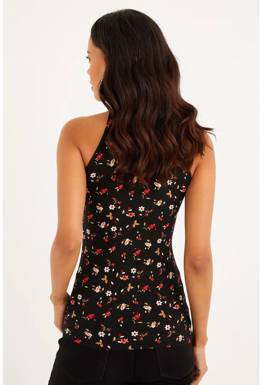 Kadın Kırmızı-Siyah Kaşkorse Kolsuz Bluz Yİ1566