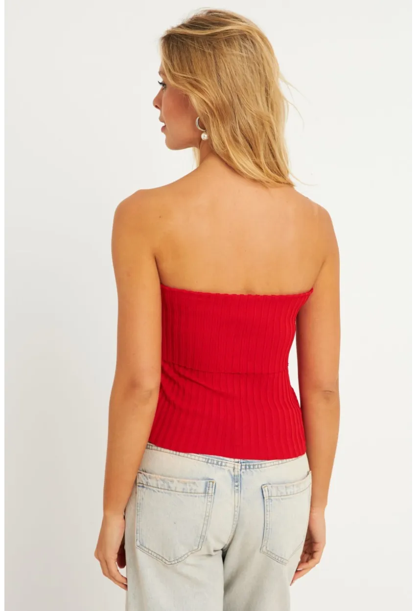 Kadın Kırmızı Straplez Triko Bluz YV240