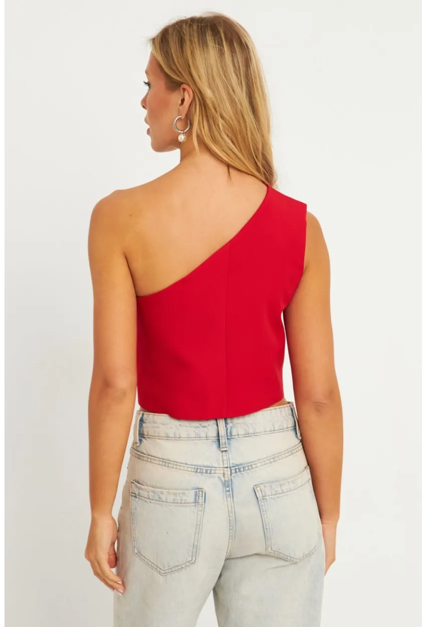Kadın Kırmızı Tek Omuz Astarlı Yelek TW60140