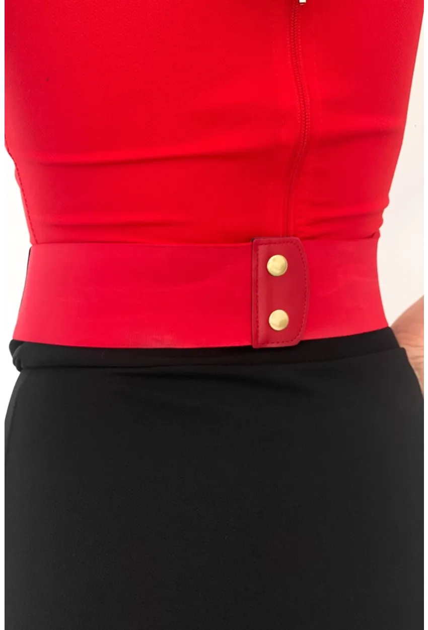 Kadın Kırmızı Zincirli Lastikli Kemer BE639