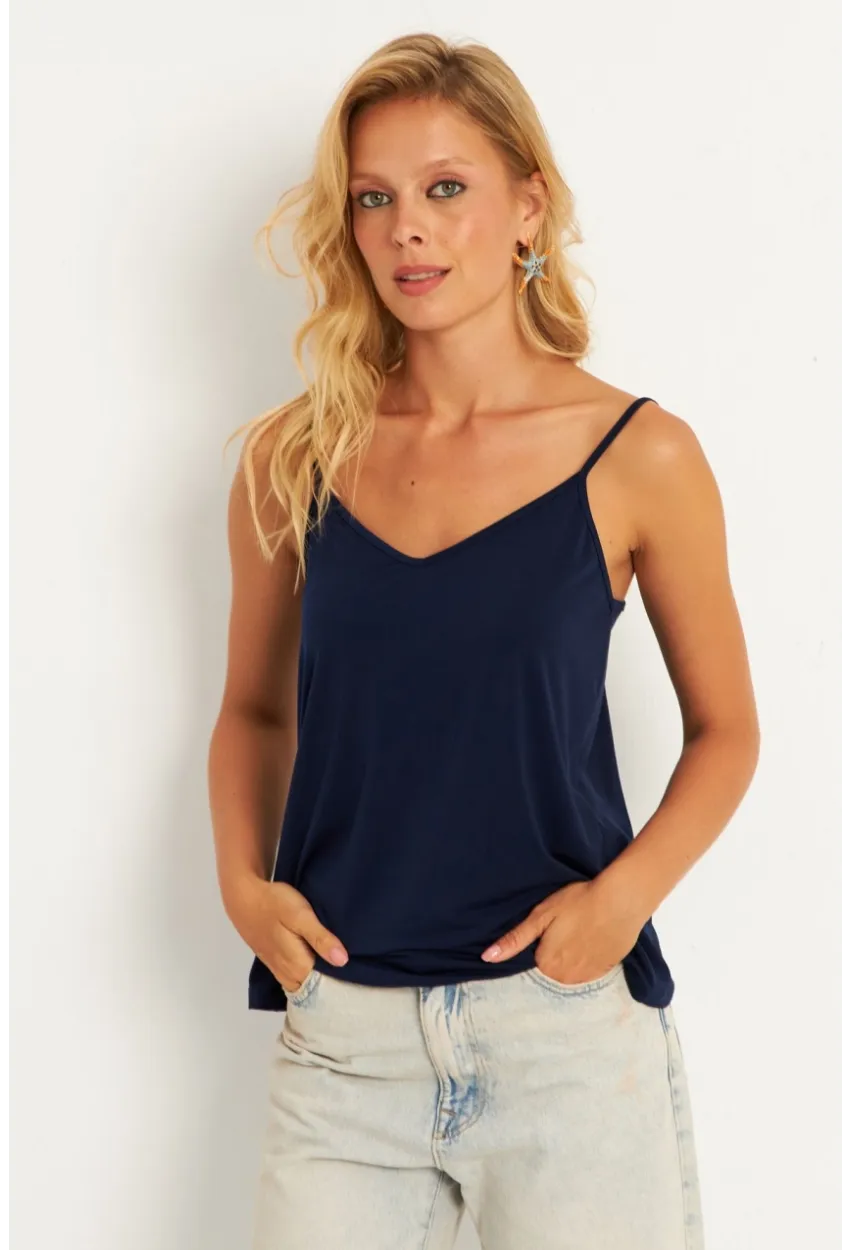 Kadın Lacivert Askılı Bluz AYD269