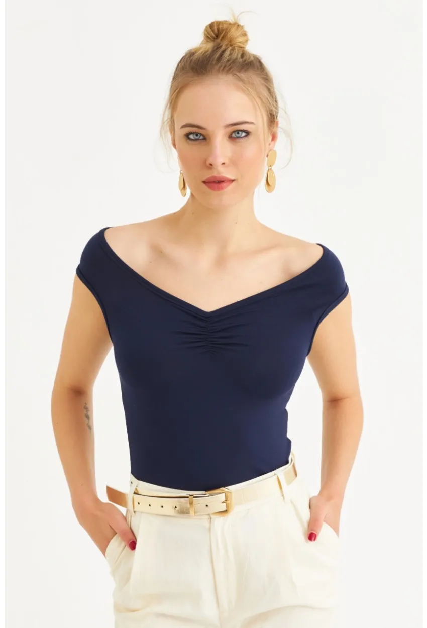 Kadın Lacivert Büzgülü Bluz EY3083