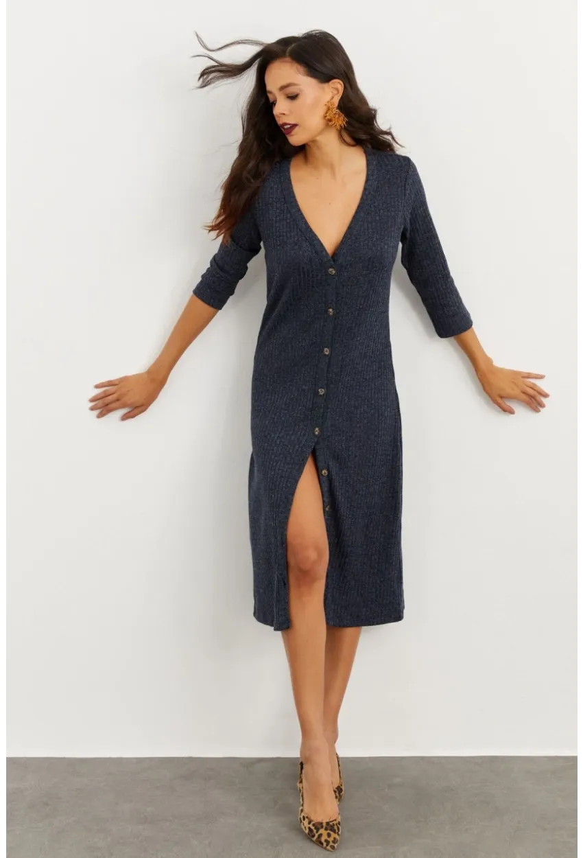 Kadın Lacivert Düğmeli Elbise İZ02464710
