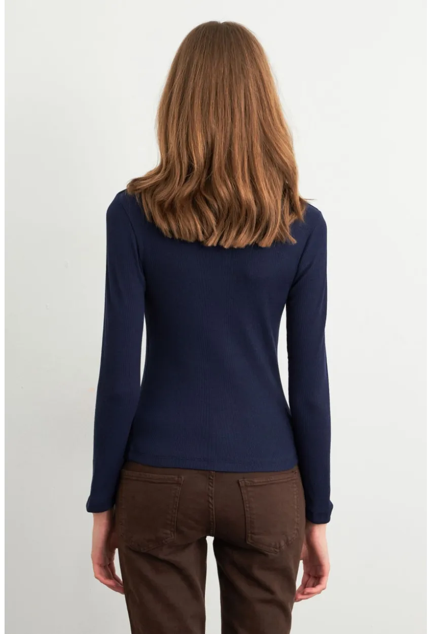 Kadın Lacivert Kare Yaka Kaşkorse Bluz GA101