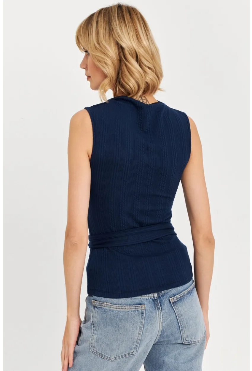 Kadın Lacivert Kemer Aksesuarlı Bluz TF67