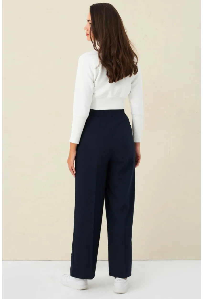 Kadın Lacivert Kontrast Bel Kumaşlı Pantolon ELA6078
