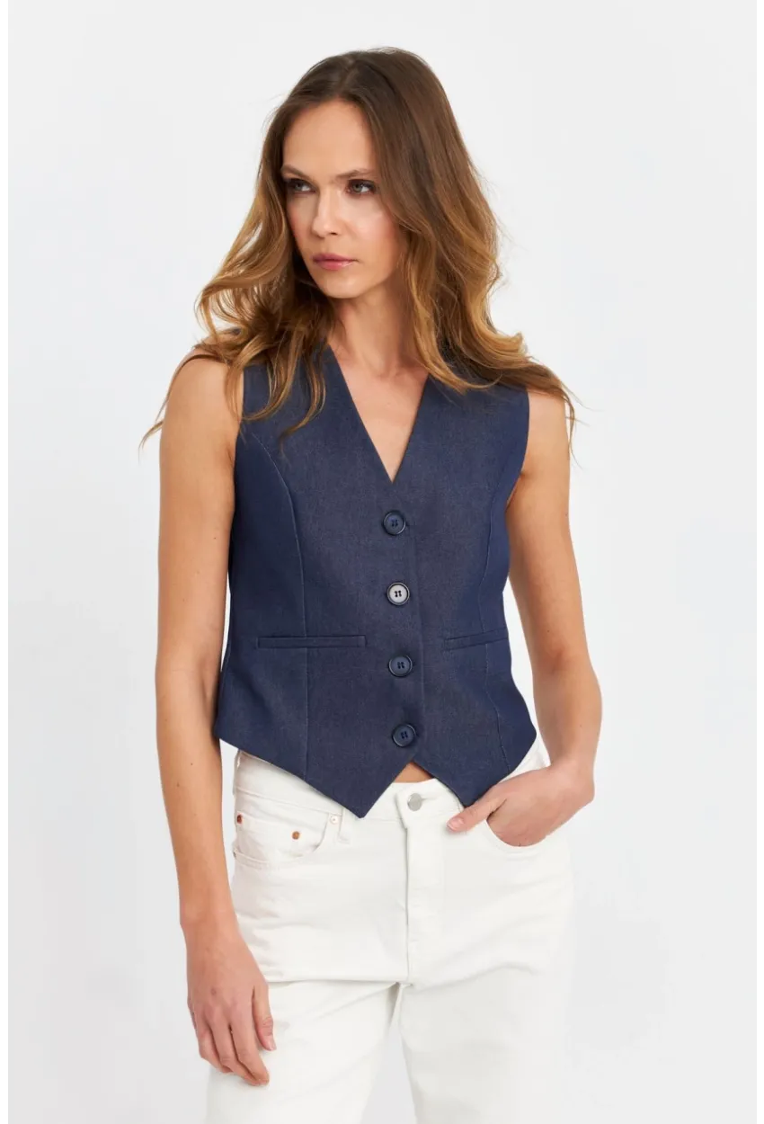 Kadın Lacivert Leopar Yelek TW21