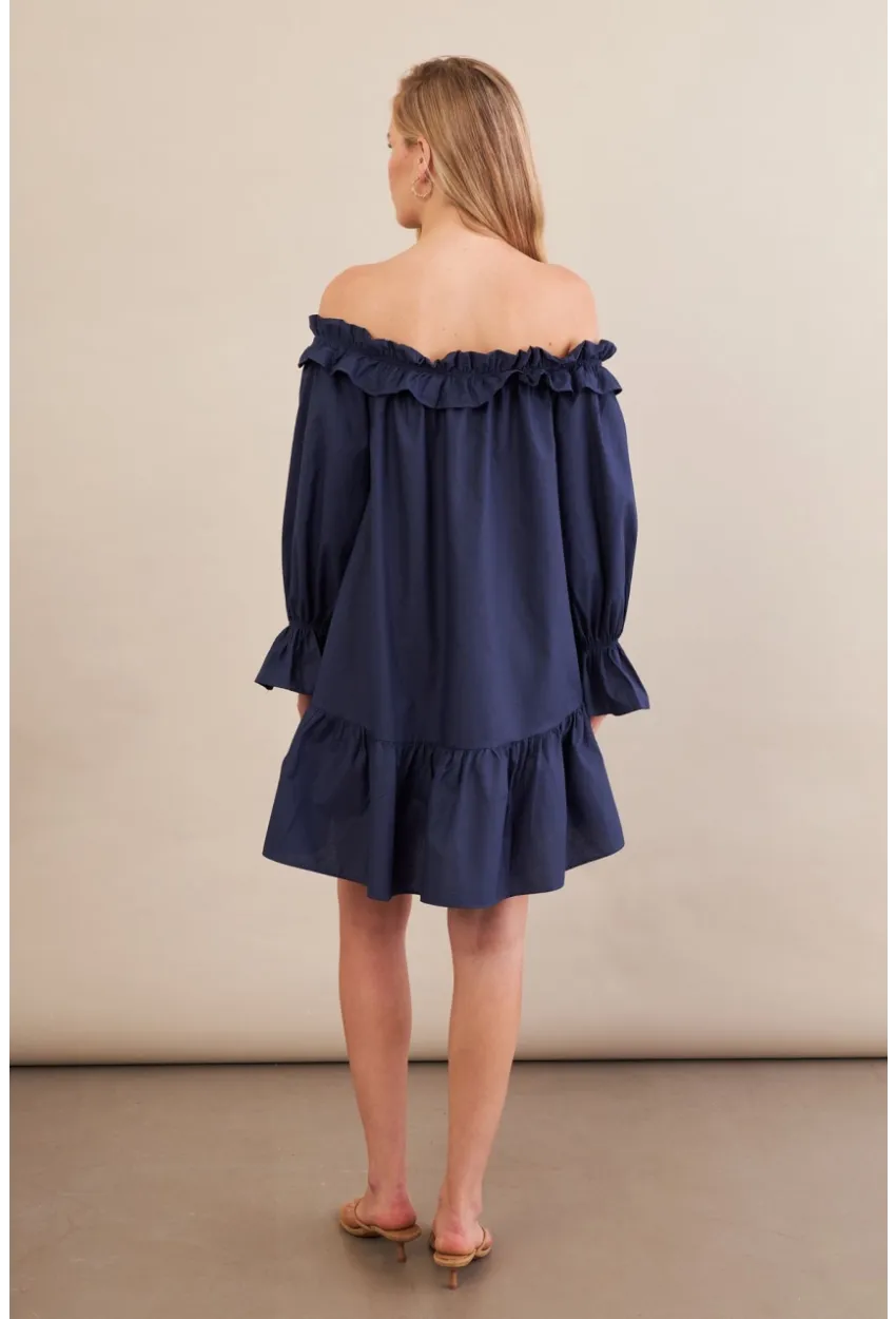 Kadın Lacivert Madonna Yaka Midi Elbise PSG1012