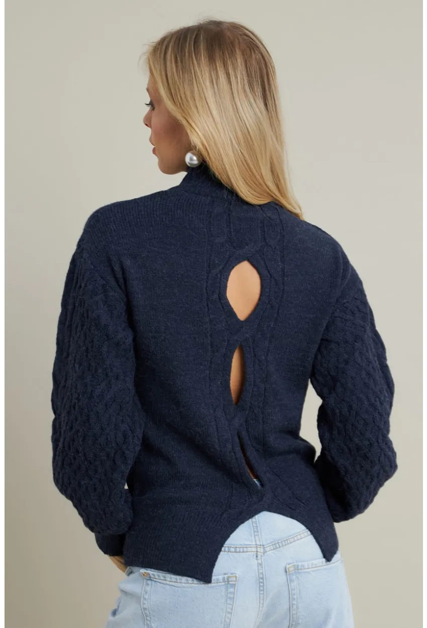 Kadın Lacivert Pencereli Kazak SE3