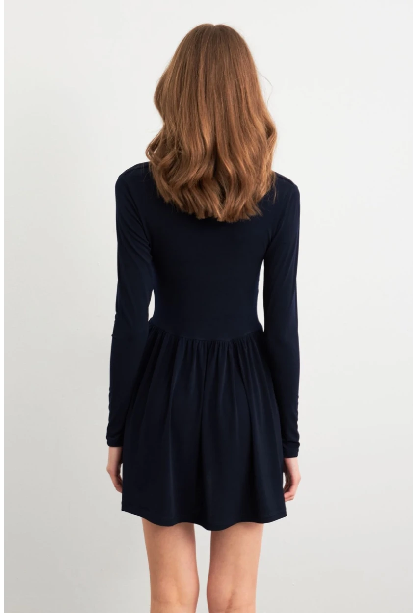 Kadın Lacivert V Yaka Mini Elbise LİK17