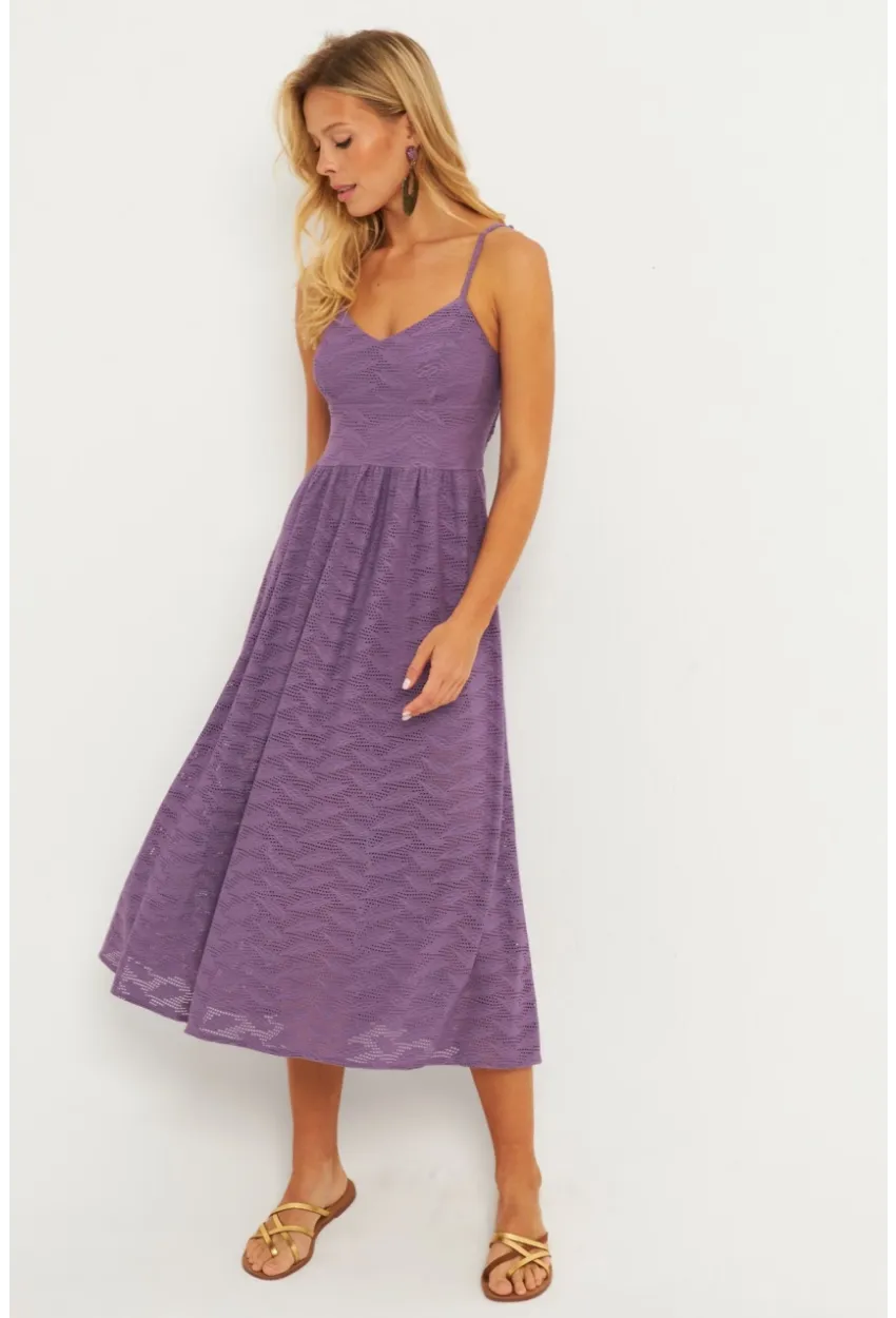 Kadın Lila Astarlı Brode Midi Elbise TW70102-90