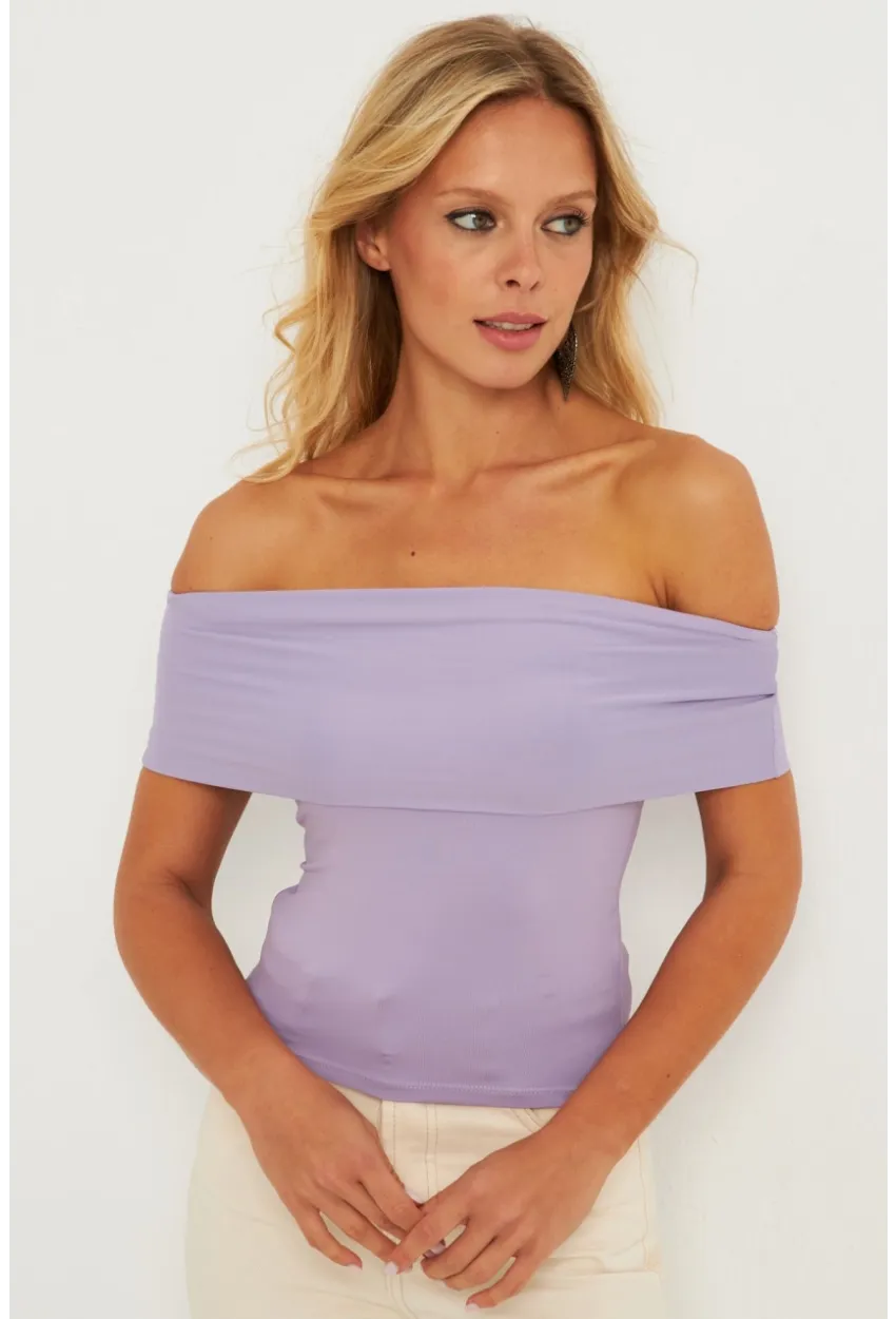 Kadın Lila Madonna Yaka Bluz CY340