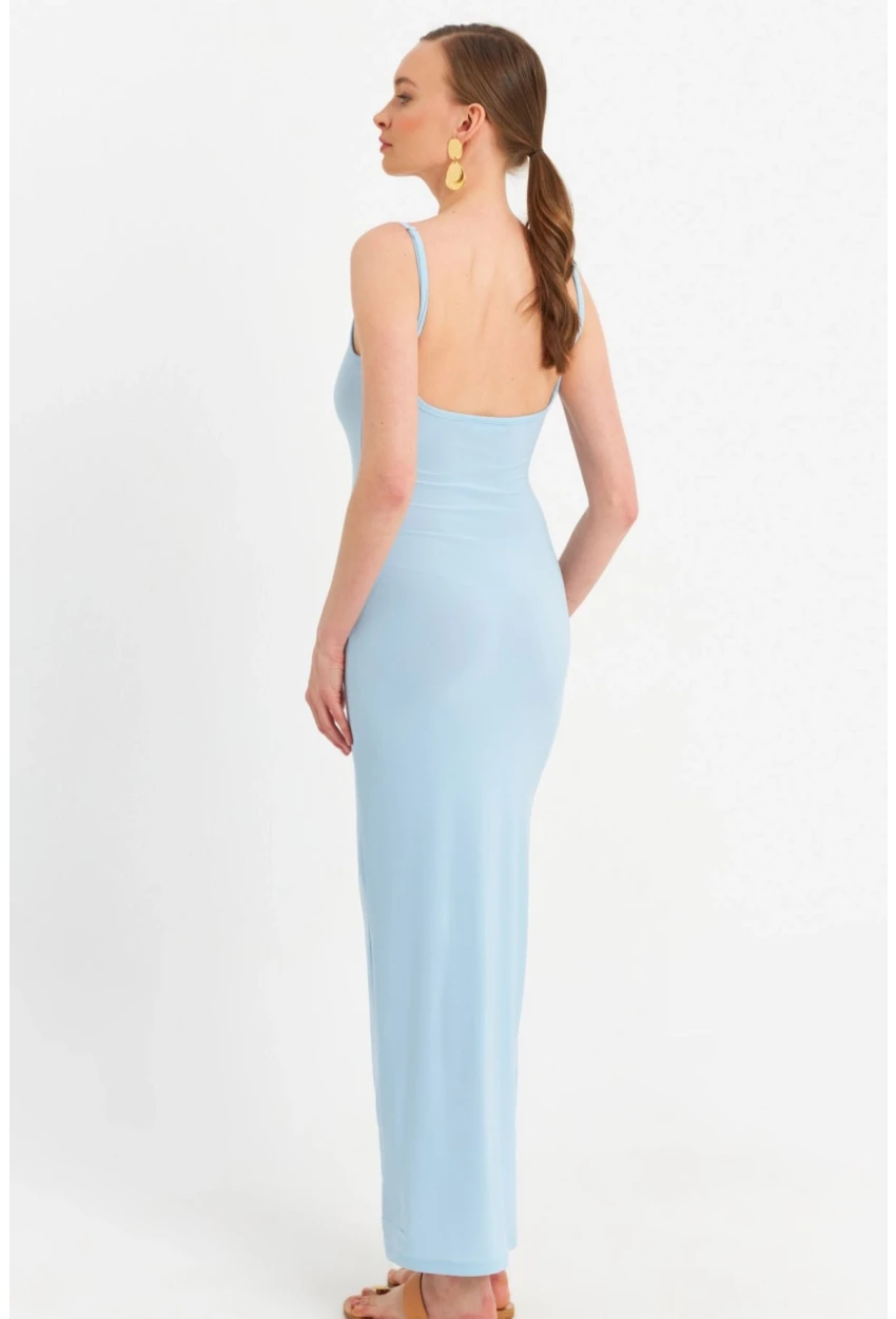 Kadın Mavi Ayarlanabilir Askılı Maxi Elbise MEN2004