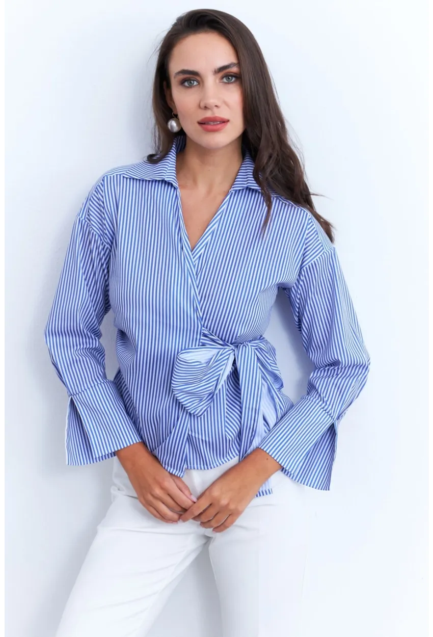 Kadın Mavi Bağlamalı Gömlek KED171