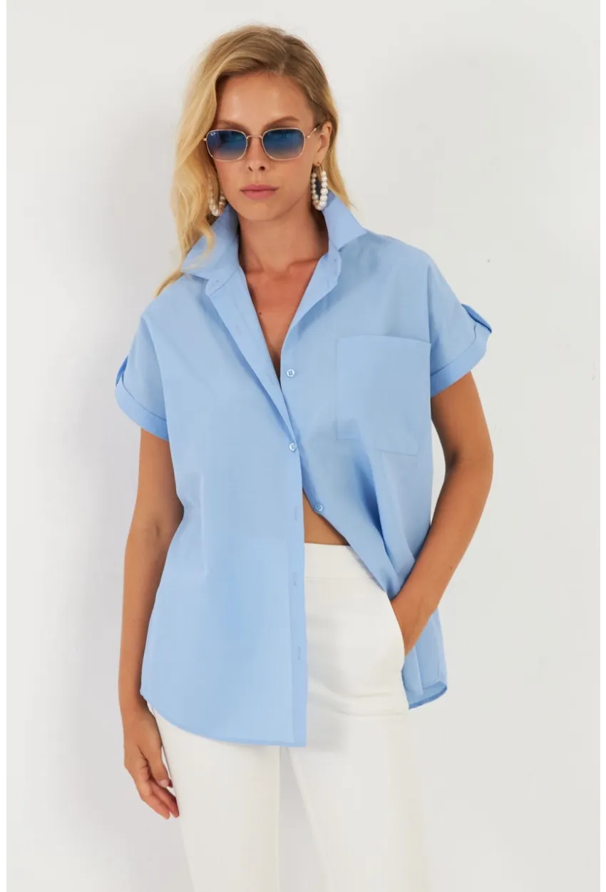 Kadın Mavi Cepli Gömlek ZER410