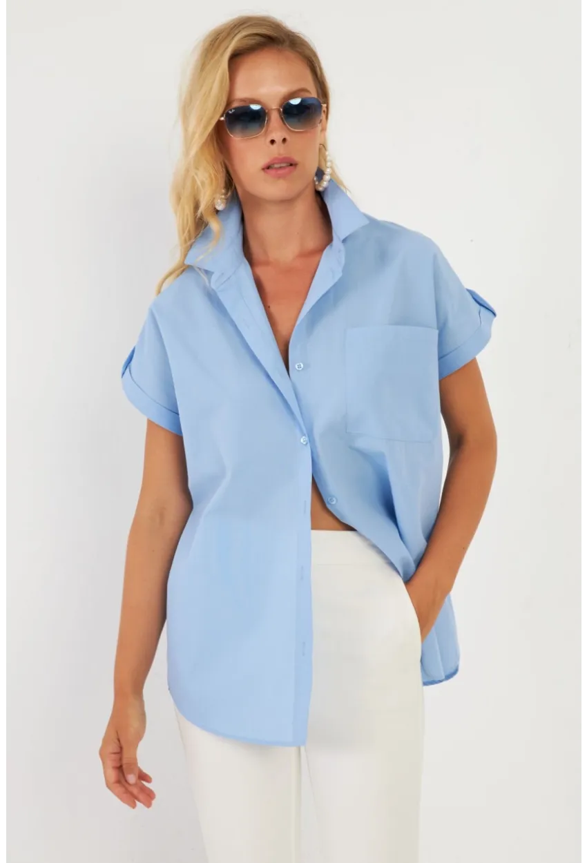 Kadın Mavi Cepli Gömlek ZER410