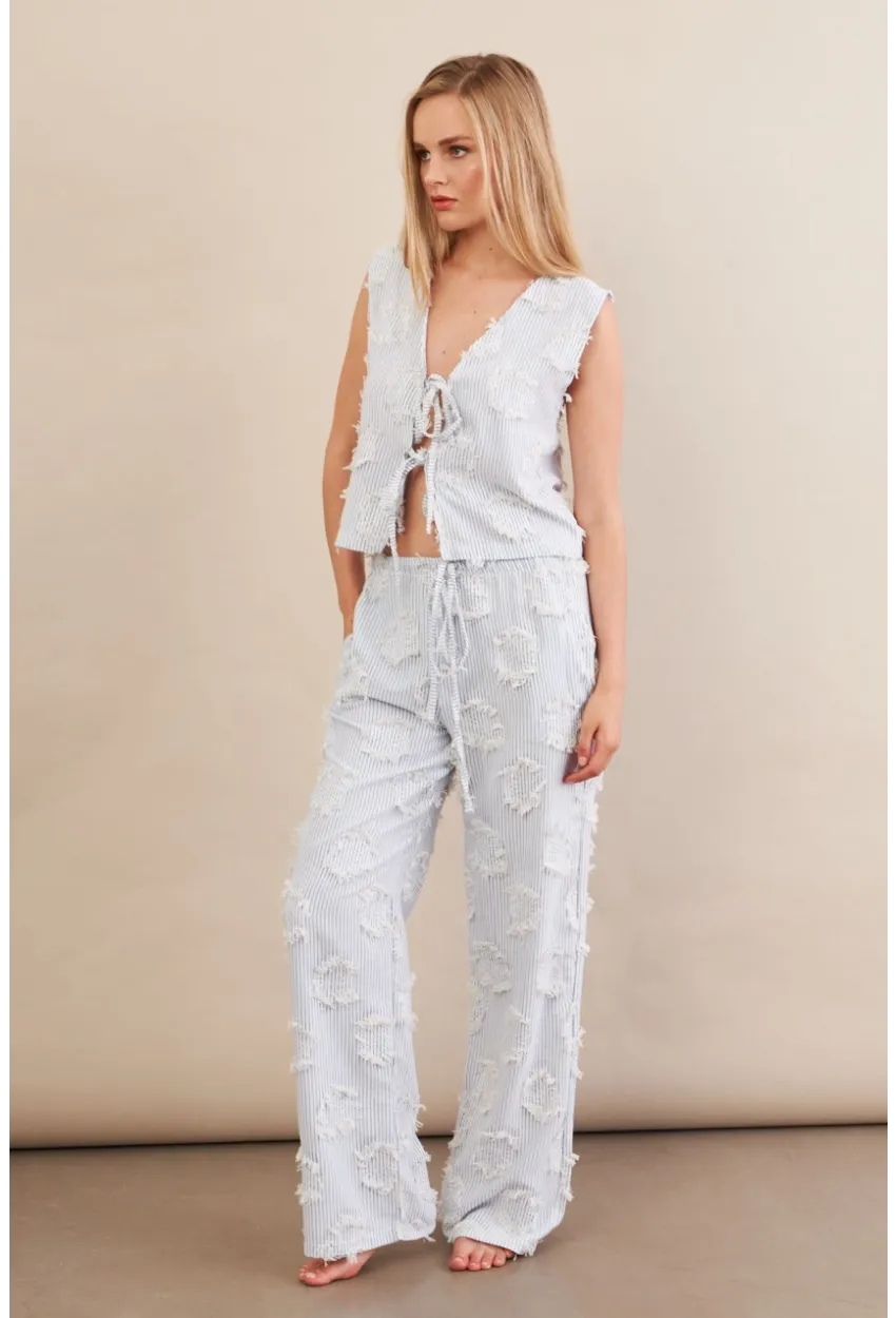 Kadın Mavi Çizgili Püsküllü Alt Üst Takım MOD2517