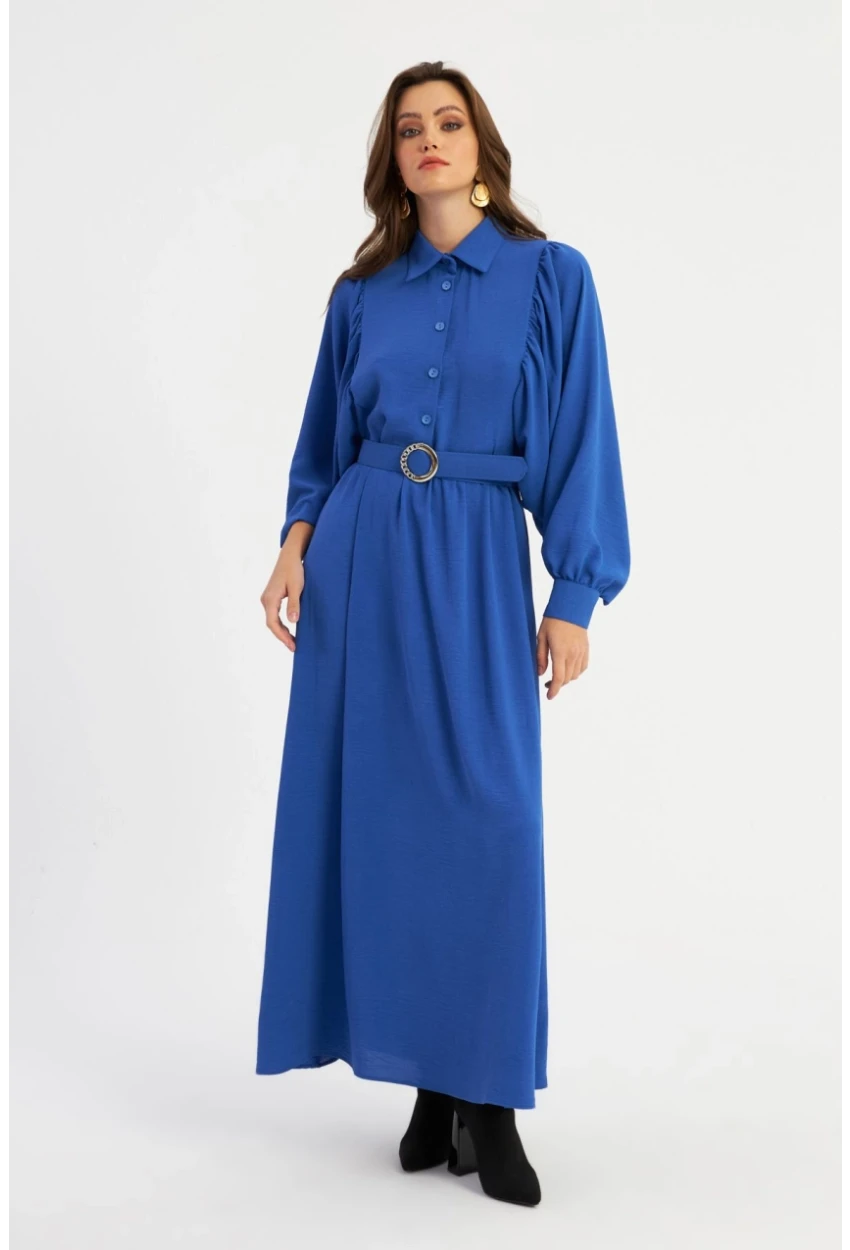 Kadın Mavi Kemerli Maxi Elbise MASF15