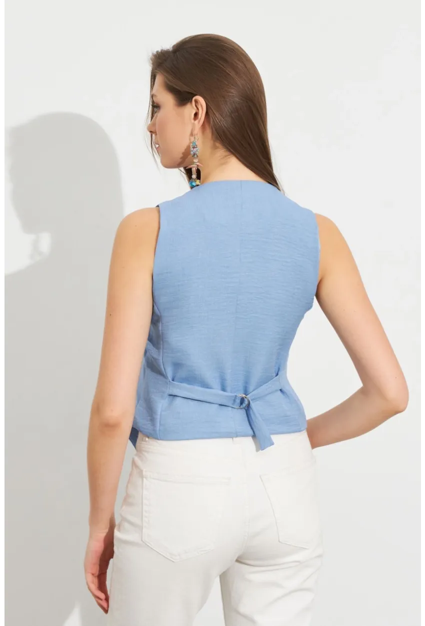 Kadın Mavi Keten Astarlı Yelek TW60046