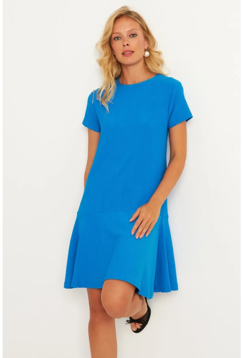 Kadın Mavi Sırtı Detaylı Bürümcük Midi Elbise ST055