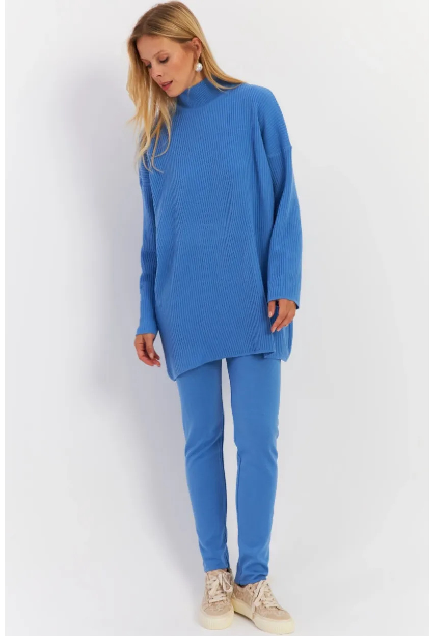 Kadın Mavi Triko Alt Üst Takım NUV9