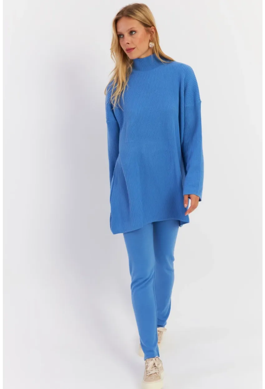 Kadın Mavi Triko Alt Üst Takım NUV9