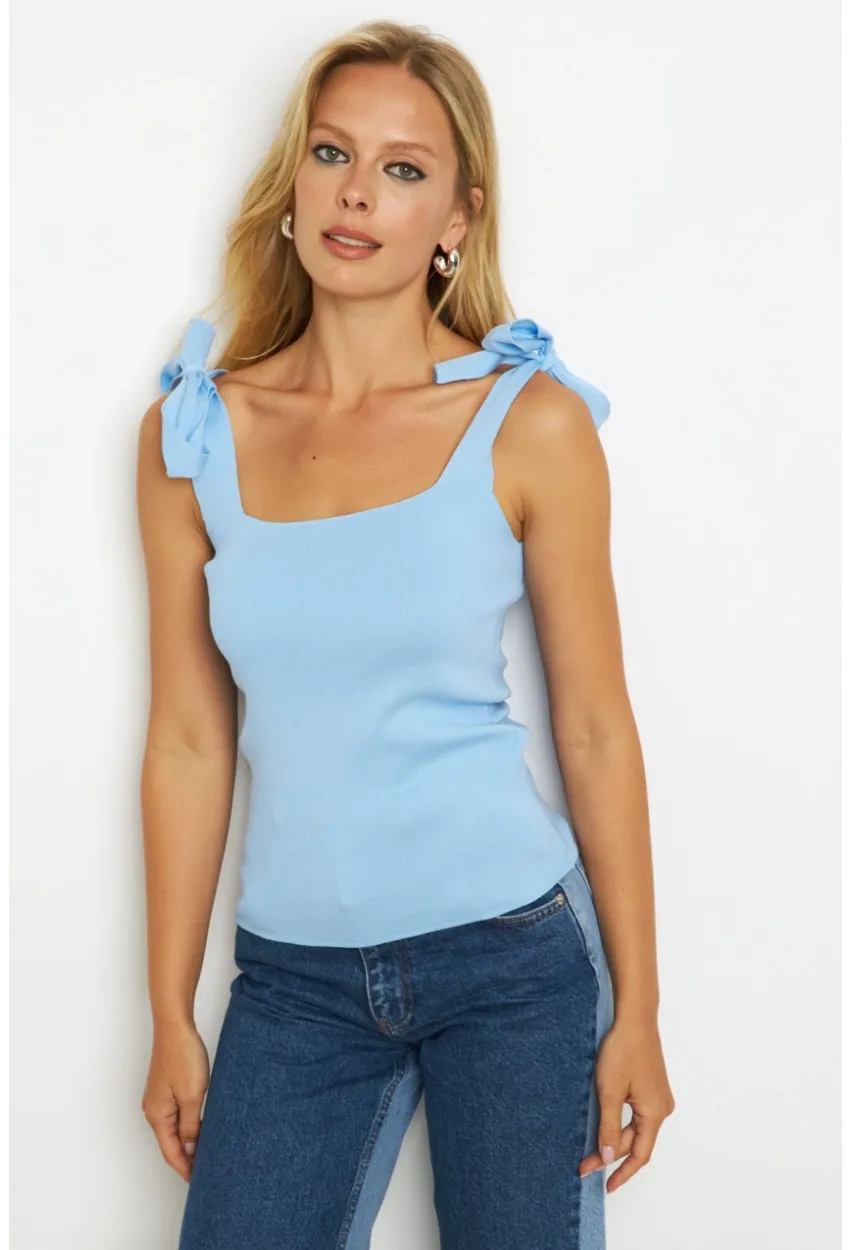 Kadın Mavi Triko Bluz YV236